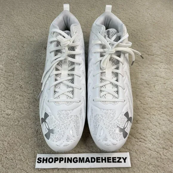 [US 14] UNDER ARMOUR UA SPOTLIGHT 4D Foam Football Cleats Shoes White Silver